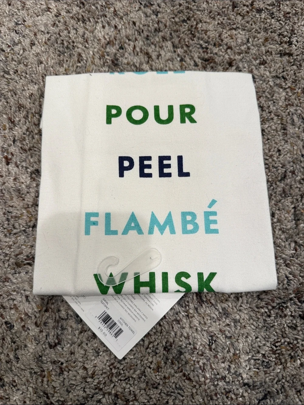 kate spade White Kitchen Towel with Green and Navy Lettering